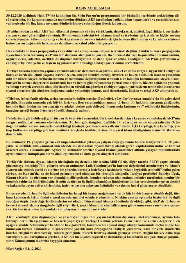 Fikri Sağlar kendini savundu: Linç kampanyasına dönüştürüldü - Resim: 0
