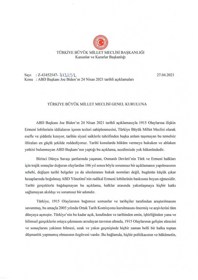 TBMM'den ABD Başkanı Biden'in 'Ermeni Soykırımı' iftirasına ortak tepki - Resim: 1