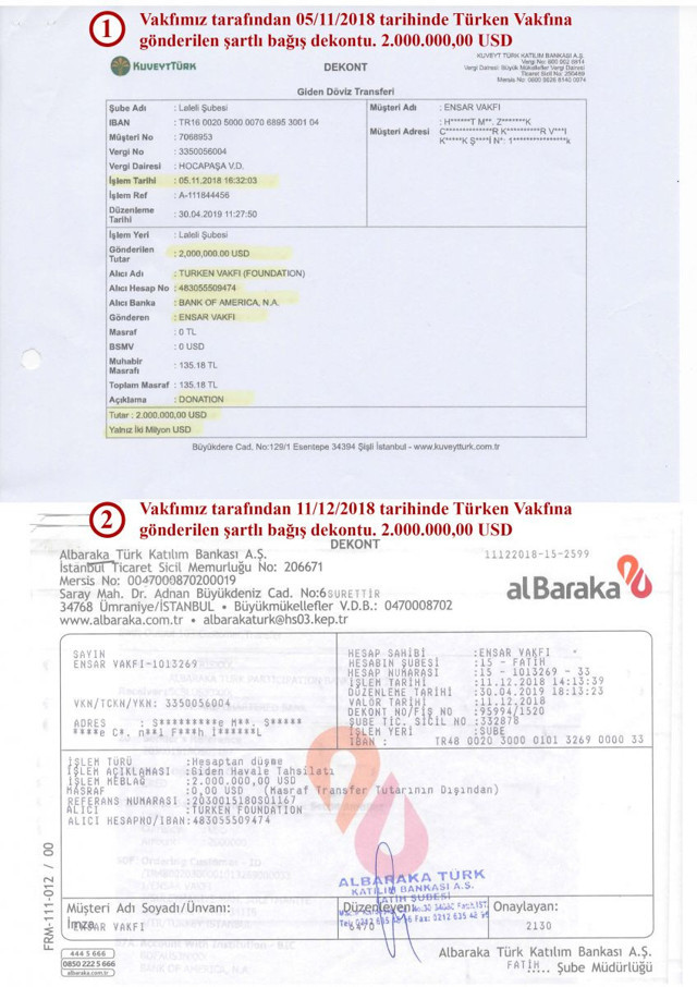 Ensar Vakfı makbuzları paylaştı - Resim: 0