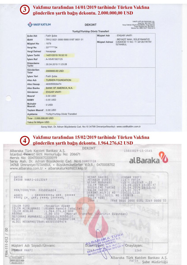 Ensar Vakfı makbuzları paylaştı - Resim: 1