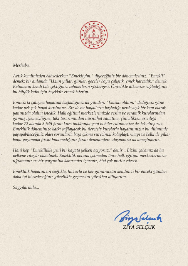 Milli Eğitim Bakanı Ziya Selçuk'tan emeklilere mektup - Resim: 0