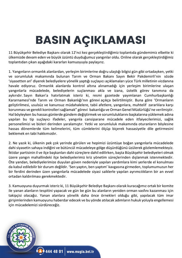 CHP'li büyükşehir belediye başkanlarından yangın bildirisi - Resim: 0