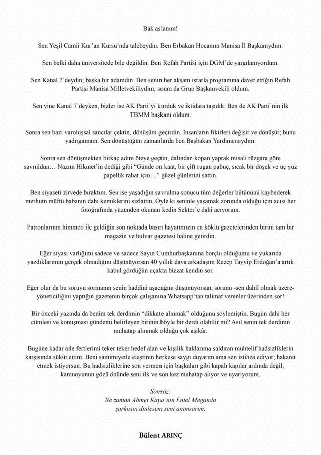 Bülent Arınç'tan Ahmet Hakan'a: Sıcak bir döşek ve üç yüz papellik rahat için güzel günlerini sattın - Resim: 0