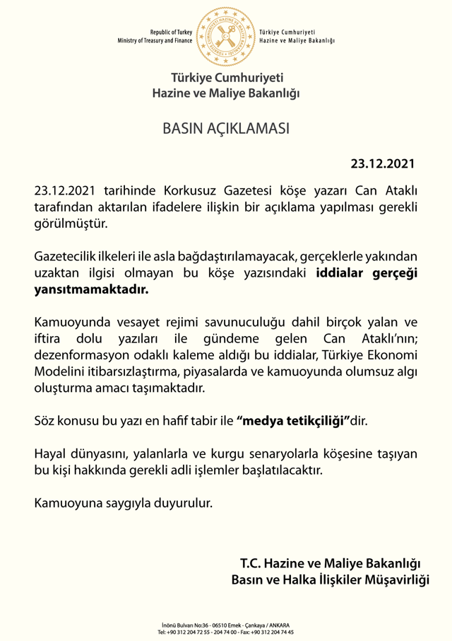 Hazine ve Maliye Bakanlığı'ndan buluşma iddiası için Can Ataklı'ya sert cevap: Medya tetikçisi! - Resim: 0