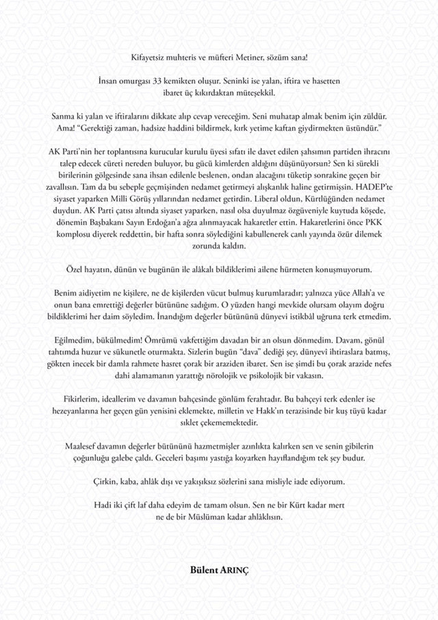 Bülent Arınç'tan Mehmet Metiner'e zehir zemberek cevap: Özel hayatın ile ilgili bildiklerimi... - Resim: 0