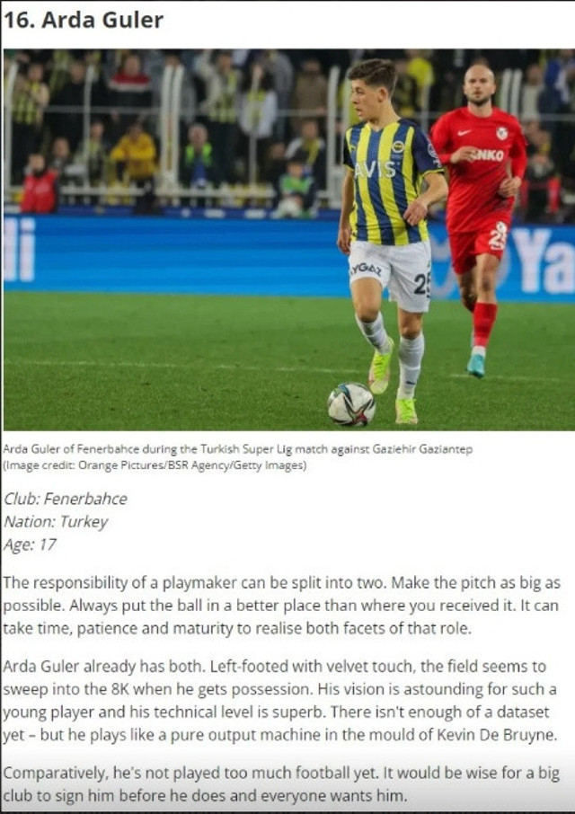 Arda Güler'e Four Four Two dergisinden övgü dolu sözler! Prestijli listeye 16. sıradan girdi - Resim: 0