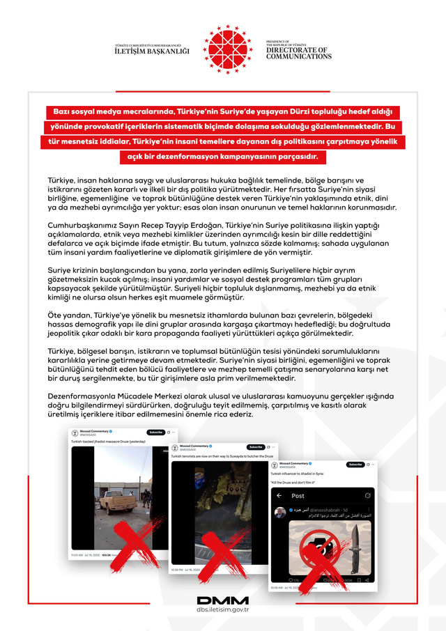 DMM'den "Türkiye Suriye'deki Dürzi topluluğu hedef aldı" iddiasına yalanlama - Resim: 0