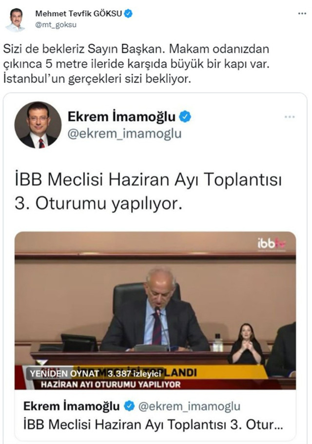 Mehmet Tevfik Göksu'nun mesajı İBB Başkanı Ekrem İmamoğlu'na paylaşım sildirtti - Resim: 0