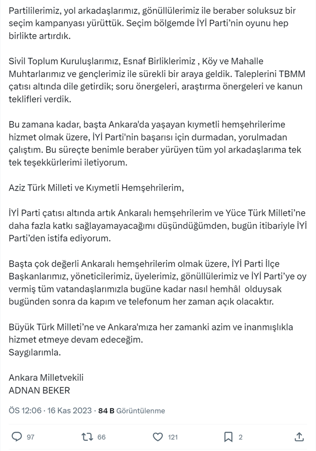 Meral Akşener 'defolup gitsinler' demişti! İYİ Parti Ankara Milletvekili Adnan Beker istifa etti - Resim: 1