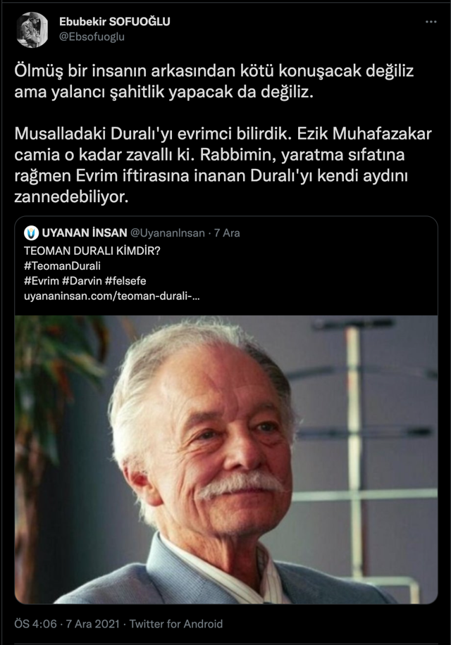 'Üniversiteler fuhuş evleri' diyen Ebubekir Sofuoğlu'ndan skandal paylaşım! 'Musalladaki Teoman Duralı'yı evrimci bilirdik' - Resim: 0