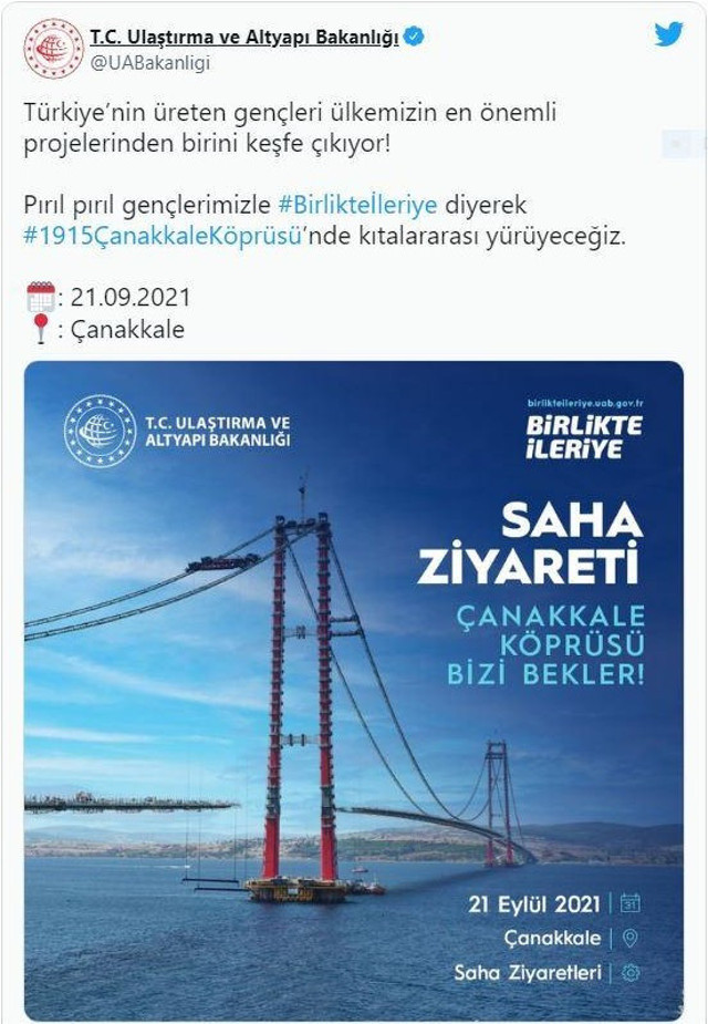 Bakan Adil Karaismailoğlu tabliye montajları tamamlanan 1915 Çanakkale Köprüsü'nden yürüyerek geçecek - Resim: 0