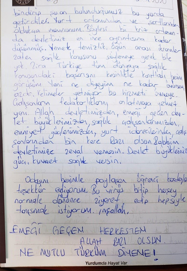 Karantinadaki vatandaşlardan teşekkür mektupları - Resim: 0