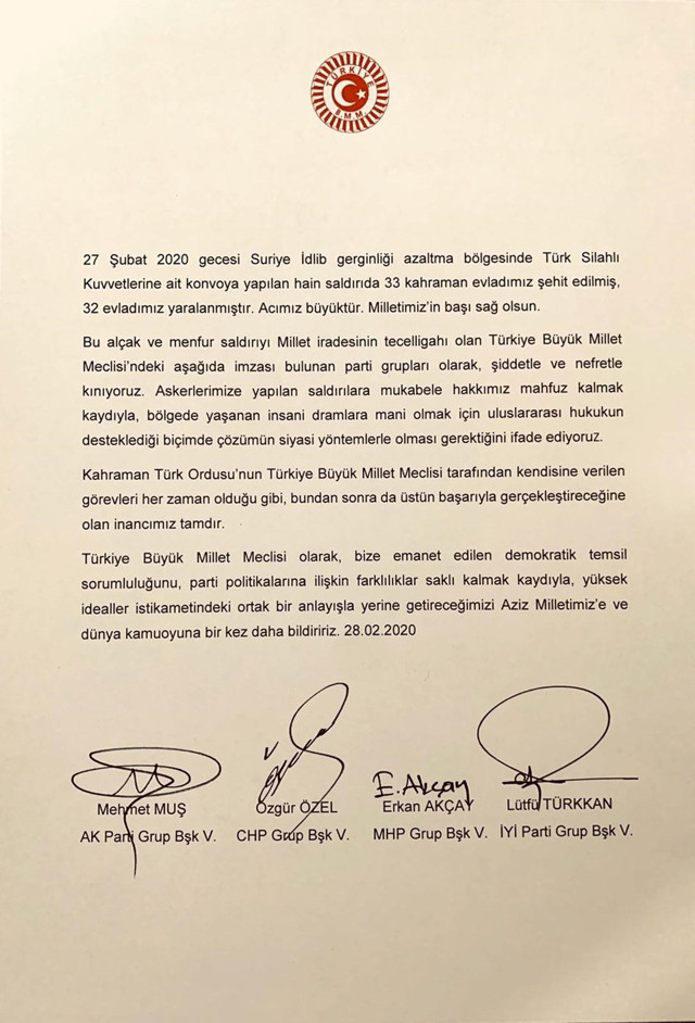 TBMM'den İdlib saldırısına tepki 4 partiden ortak bildiri - Resim: 0