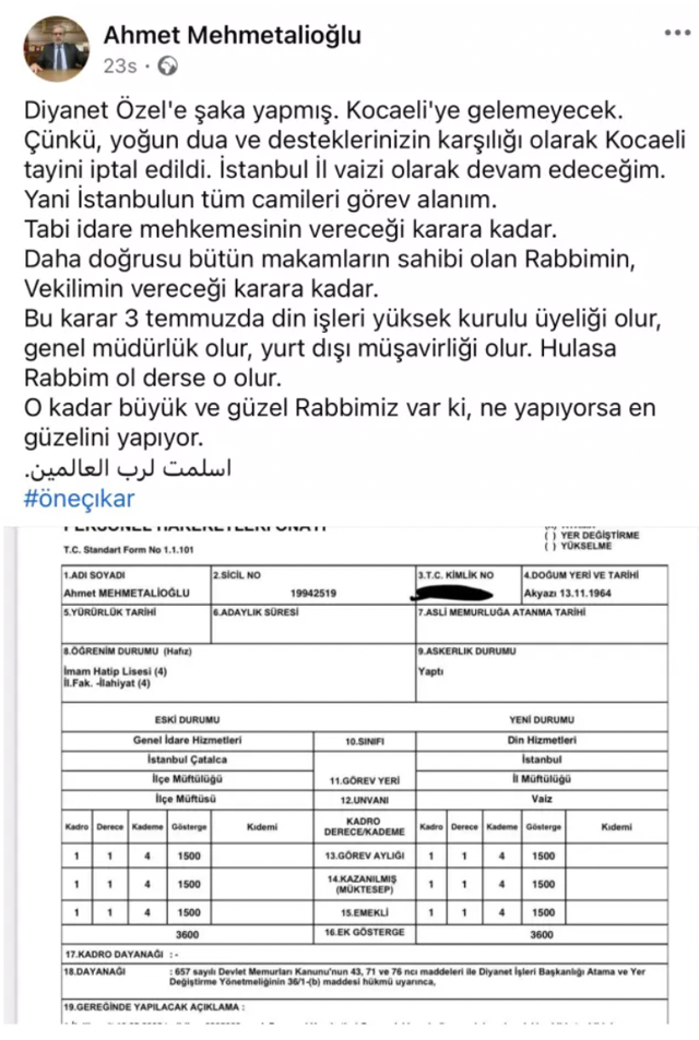 Eski Çatalca müftüsü "Kocaeli tayini iptal edildi" deyip yeni görevini duyurdu - Resim: 0
