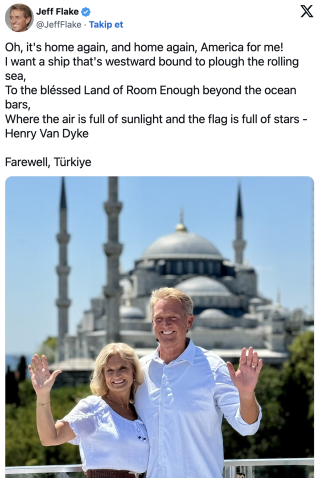 Görev süresi dolan ABD Büyükelçisi Jeff Flake, Türkiye'ye şiirle veda etti - Resim: 0