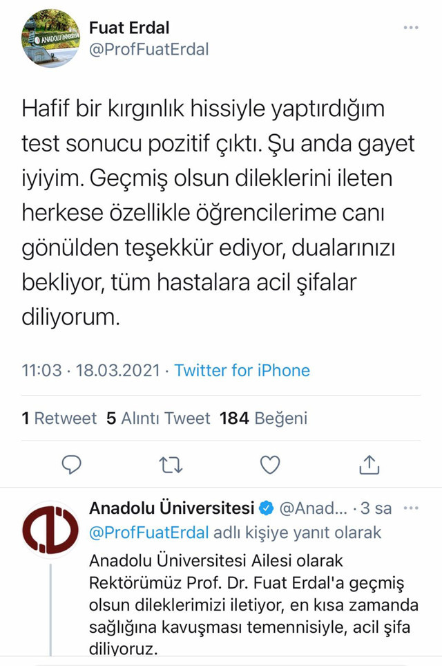 Eskişehir Anadolu Üniversitesi Rektörü Prof. Dr. Fuat Erdal Covid-19'a yakalandı - Resim: 0