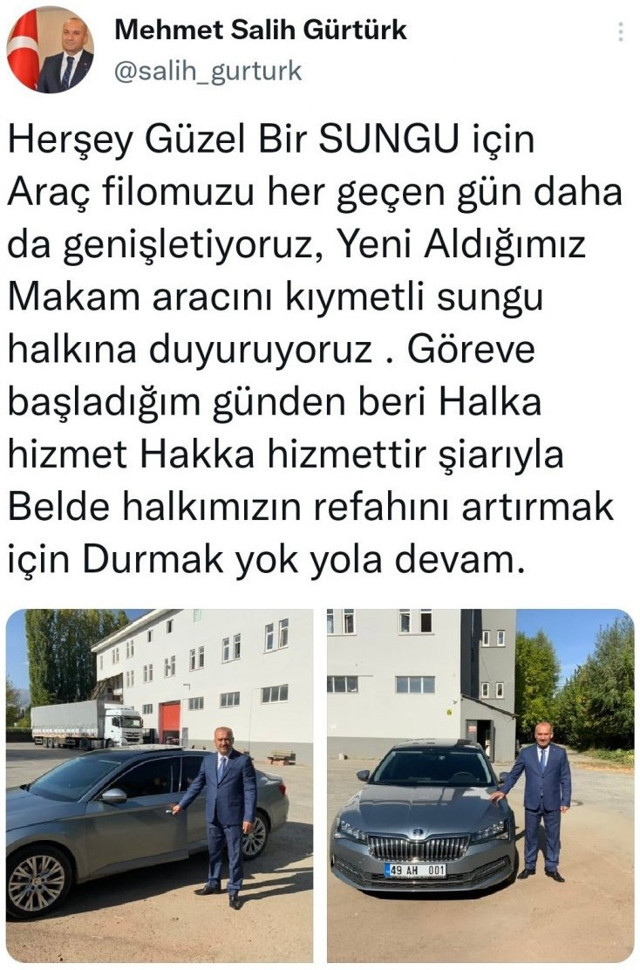 Muş'un Sungu Belediye Başkanı'nın yeni makam aracı paylaşımı tepki çekti - Resim: 0