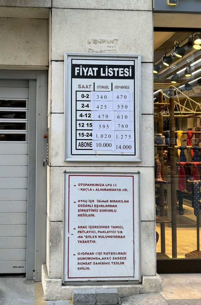 Laleli'de saatlik otopark ücretleri sosyal medyada yankı buldu restoran menüsü gibi - Resim: 0