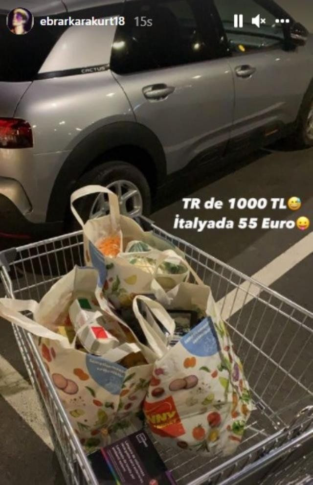 Ebrar Karakurt’tan flaş market paylaşımı: Türkiye'de 1000 lira, İtalya'da 55 euro - Resim: 2
