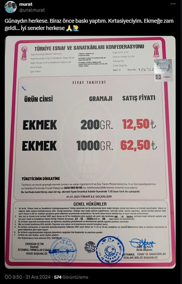 İstanbul'da ekmeğe zam mı geldi? 200 gram ekmek 12.50 oldu iddiası - Resim: 0