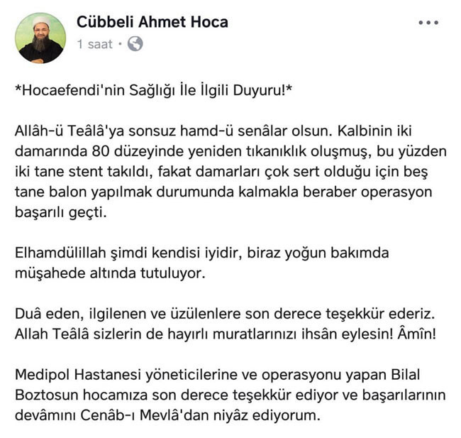 Cübbeli Ahmet Hoca hastanede sağlık durumu nasıl hastalığı ne? - Resim: 4