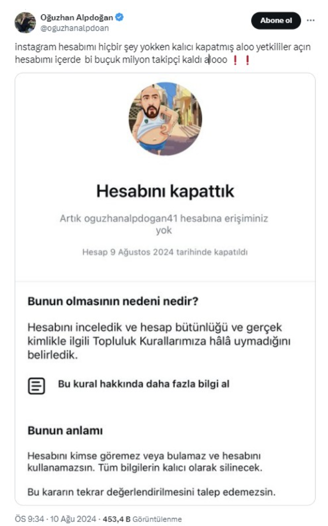 Instagram a&ccedil;ıldı, fenomen Oğuzhan Alpdoğan'a b&uuml;y&uuml;k şok! Hesabı kapandı: "İ&ccedil;eride 1,5 milyon takip&ccedil;i kaldı" - Resim: 0