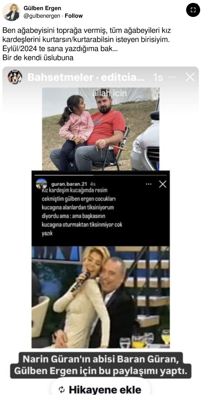 Narin'in abisi Baran Güran'dan şok 'Gülben Ergen' paylaşımı: "Başkasının kucağına..." - Resim: 4
