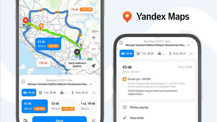 Yandex Maps yeni geliştirdiği özelliğiyle güzergah boyunca yol ücretlerini gösteriyor