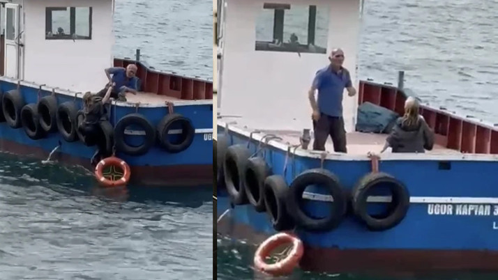 Vapurdan denize düşen kadını balıkçılar kurtardı