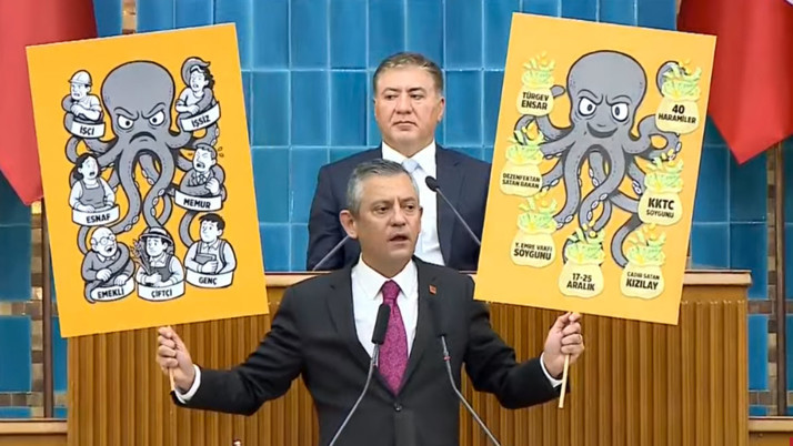 Erdoğan'a ahtapot yanıtı olay oldu Özgür Özel kürsüde ahtapotu gösterdi