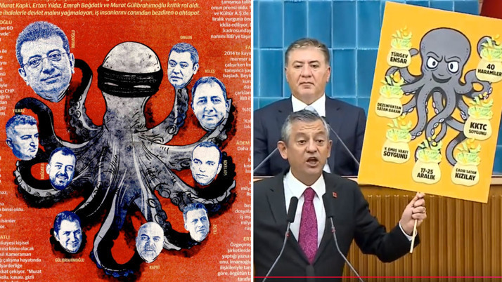 Ahtapot kavgası kızıştı Özgür Özel çağrı yaptı Yeni Şafak ahtapotu manşetten verdi