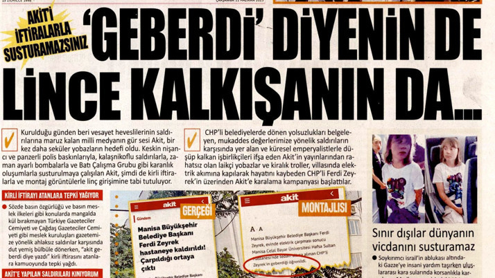 Yeni Akit 'geberdi' haberi için 'montaj' dedi ama bu kez elektrik çarpma karikatürü verdi