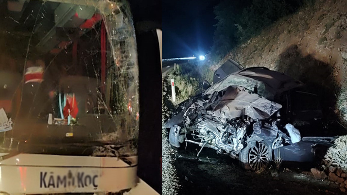 Yolcu otobüsüyle çarpışan otomobilin sürücüsü öldü, yaralılar var