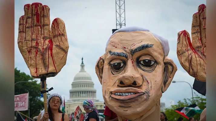 Netanyahu'nun 'zafer turu' öncesinde ABD'de protesto: Çok yaşa Filistin!