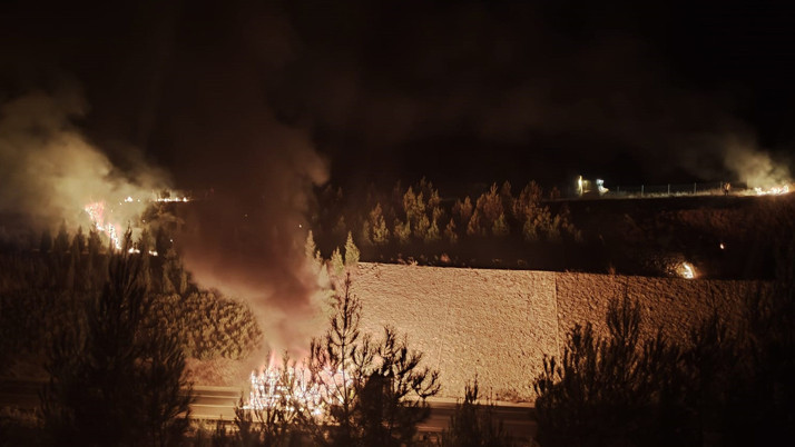 Balıkesir'de yolda devrilen kamyon ormanlık alanda yangın çıkardı