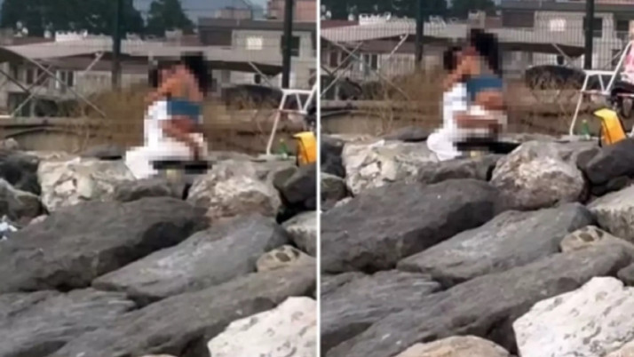 Yat limanında rezalet! Kayaların üzerinde kimseye aldırış etmeden...