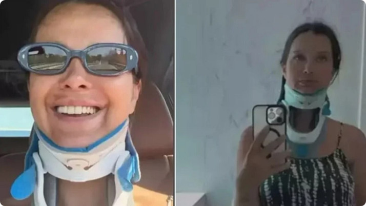 Kaza sonrası ilk kez görüntülendi! İrem Helvacıoğlu düğüne boyunlukla geldi...