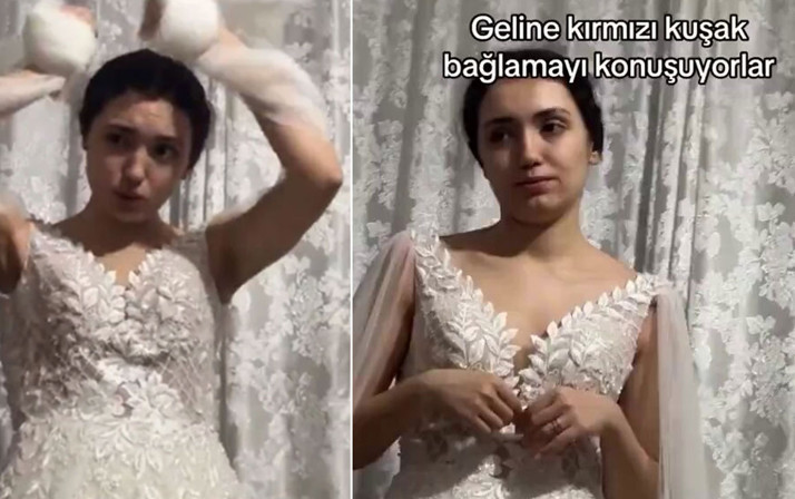 Beline kırmızı kuşak takılmasına karşı çıkan gelin, "Kurban mıyım ben?" diye sordu