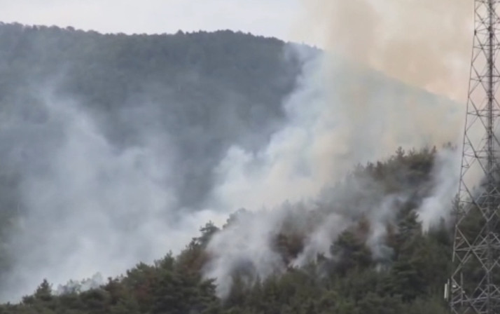 Yıldırım düşmesi sonrası çıkan yangına müdahale sürüyor