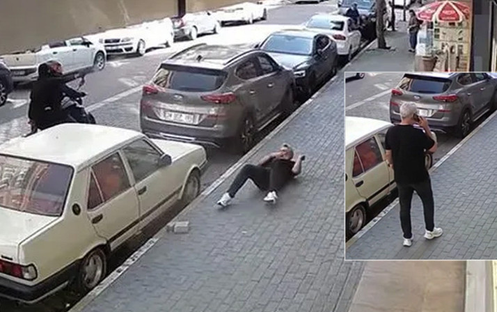 Kaldırımda telefonla konuşan adam dehşeti yaşadı! Avcılar'da silahlı saldırı anı kamerada