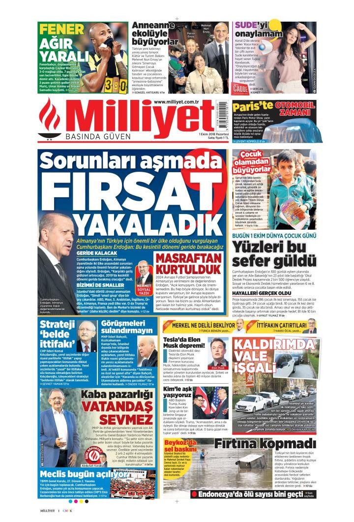 Gazete manşetleri 1 Ekim 2018 Hürriyet - Posta - Sözcü - Sabah - Resim: 4