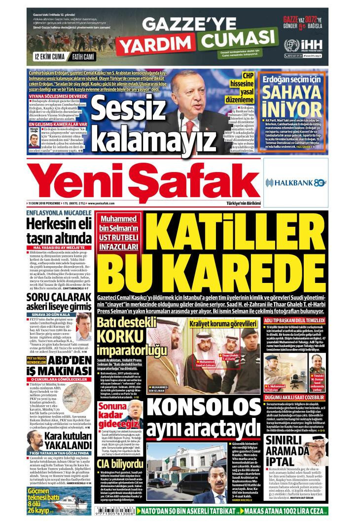 Gazete manşetleri 11 Ekim 2018 Sözcü - Posta - Milliyet - Hürriyet - Resim: 1
