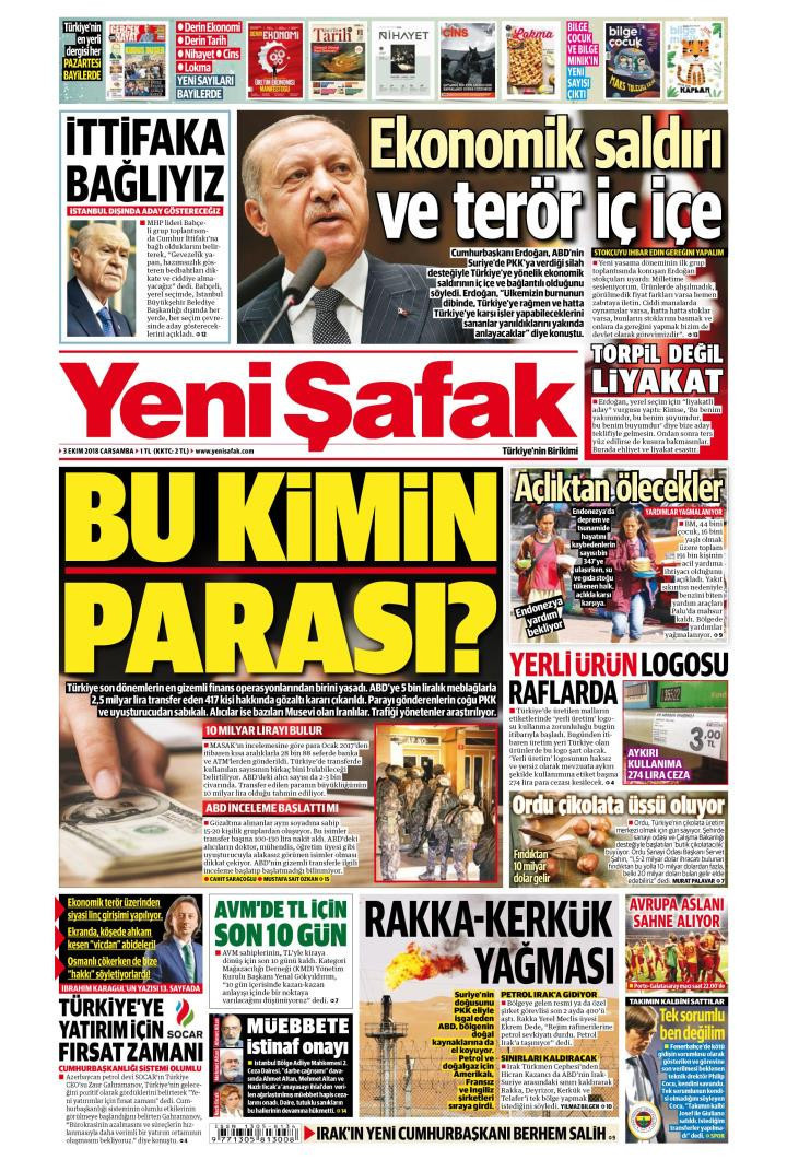 Gazete manşetleri 3 Ekim 2018 Milliyet - Hürriyet - Sözcü - Posta - Resim: 1