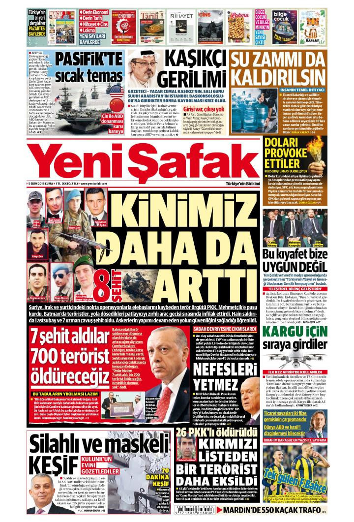 Gazete manşetleri 5 Ekim 2018 Sözcü - Hürriyet - Posta - Milliyet - Resim: 1