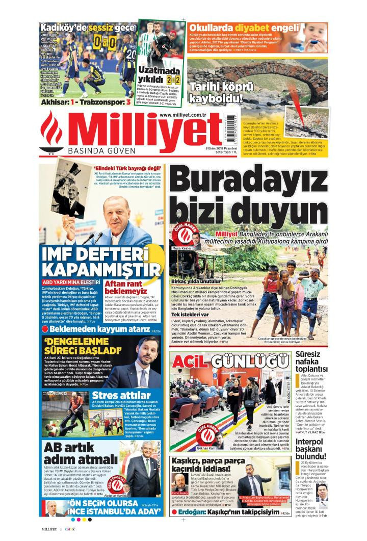 Gazete manşetleri 8 Ekim 2018 Hürriyet - Posta - Sözcü - Sabah - Resim: 4