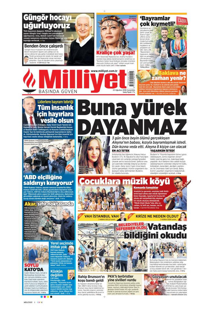 Gazete manşetleri 22 Ağustos 2018 Milliyet - Posta - Sabah - Sözcü - Resim: 4