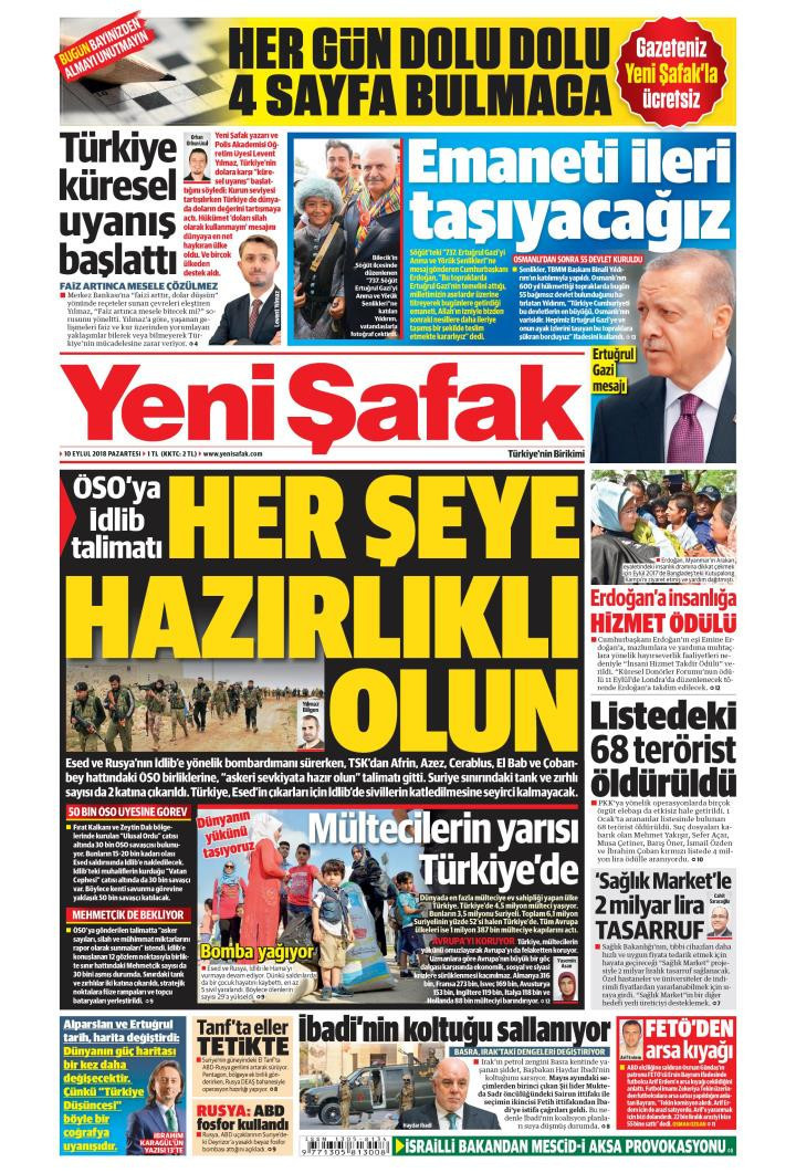 Gazete manşetleri 10 Eylül 2018 Sözcü - Milliyet - Hürriyet - Posta - Resim: 1