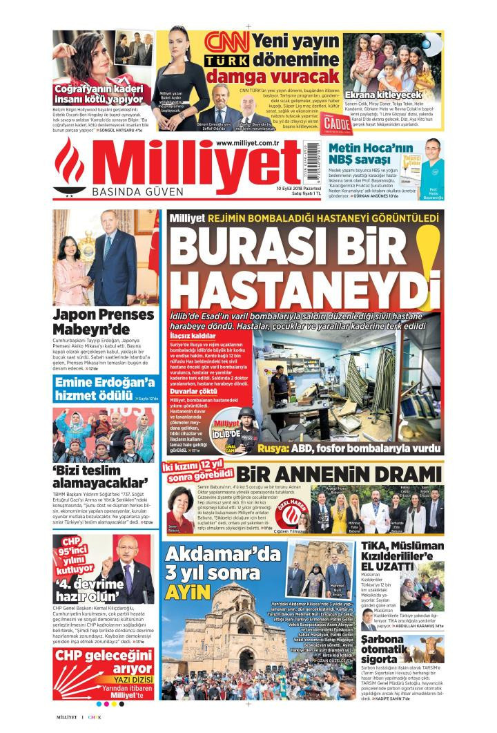 Gazete manşetleri 10 Eylül 2018 Sözcü - Milliyet - Hürriyet - Posta - Resim: 4