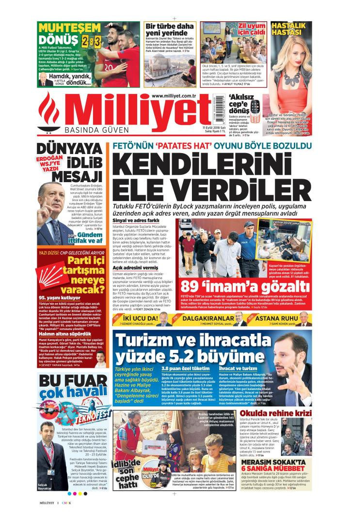 Gazete manşetleri 11 Eylül 2018 Hürriyet - Milliyet - Sözcü - Posta - Resim: 4