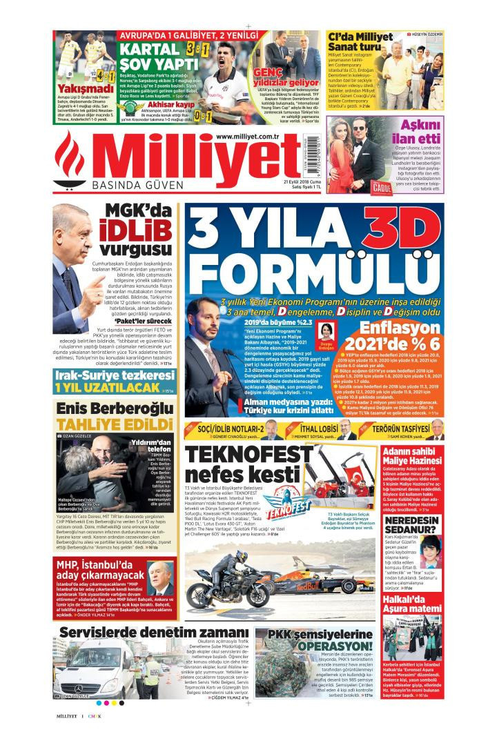 Gazete manşetleri 21 Eylül 2018 Sözcü - Milliyet - Hürriyet - Posta - Resim: 4